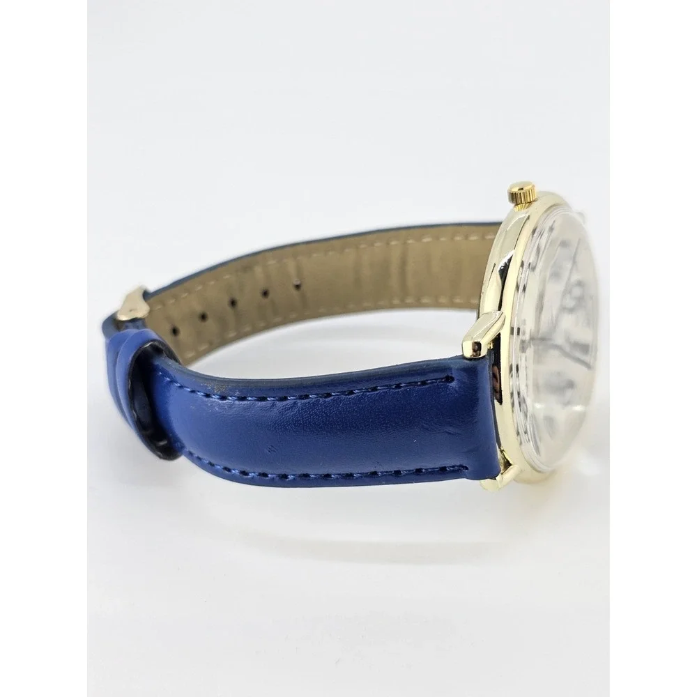 Versales Women's Watch 44MM Cream‎ Dial Blue Faux Leather Bands NEW Battery